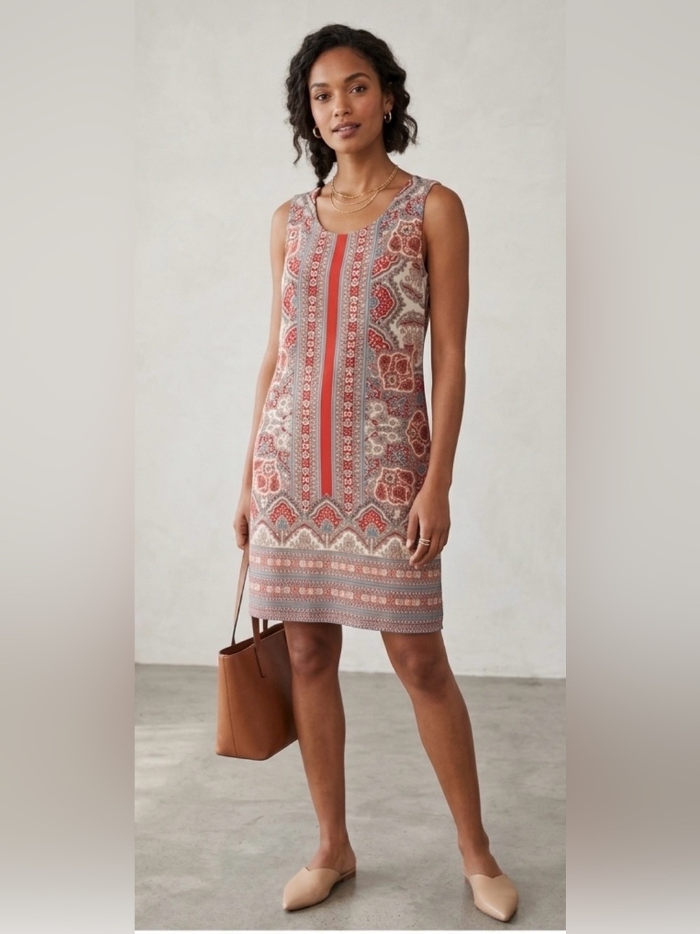 Artisan Sleeveless Paisley Shift Dress in Red and Cream Sz 12 Cottagecore